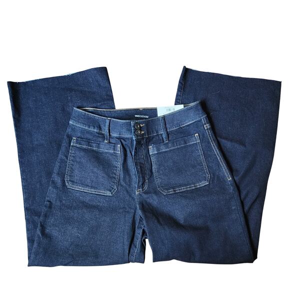 INC Denim High Rise Wide Leg Crop Jeans Womens Size 12 Cut Off Dark Indigo NEW - Picture 1 of 13
